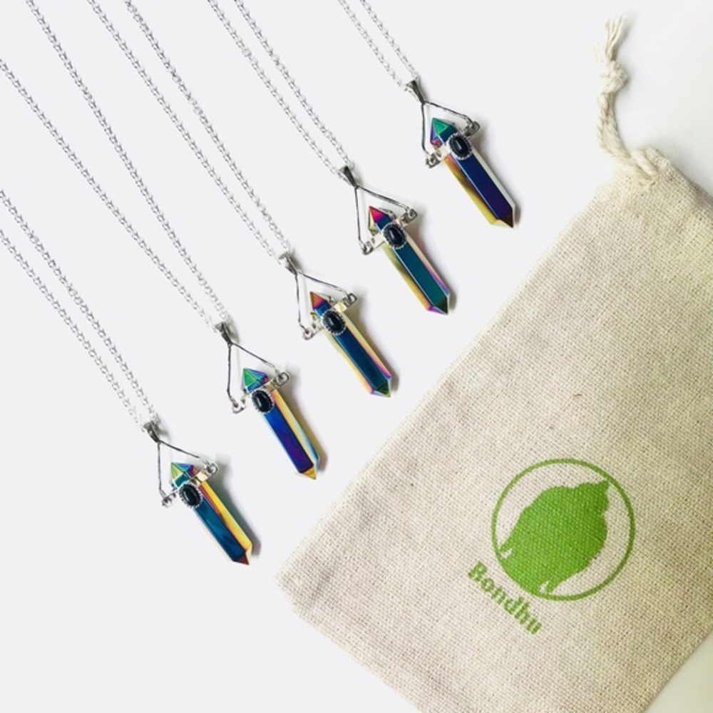 Rainbow Titanium Aura Quartz Crystal Pendant